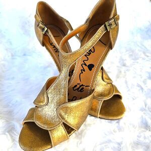 Lanvin Paris Made in Italy Gold Sandal Shoes Heels EUR 40 US10